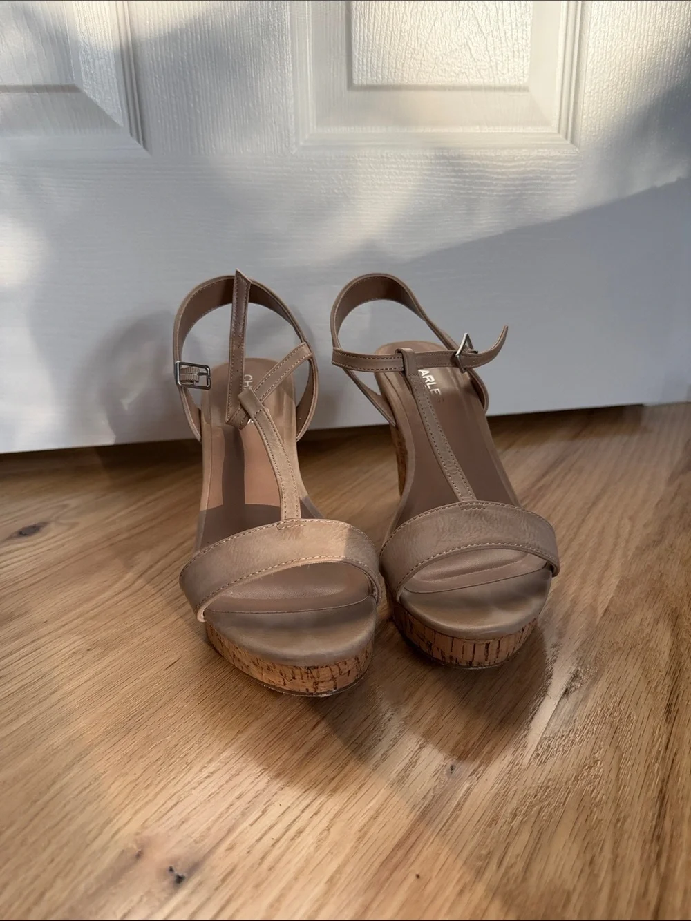 Charles By Charles David Neutral Tan Cork Wedge Sandals